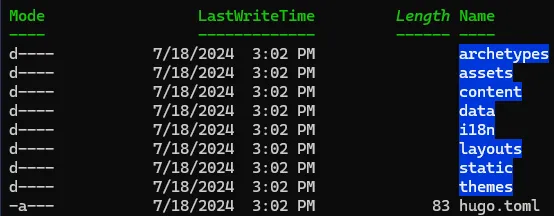 directory after Hugo new site